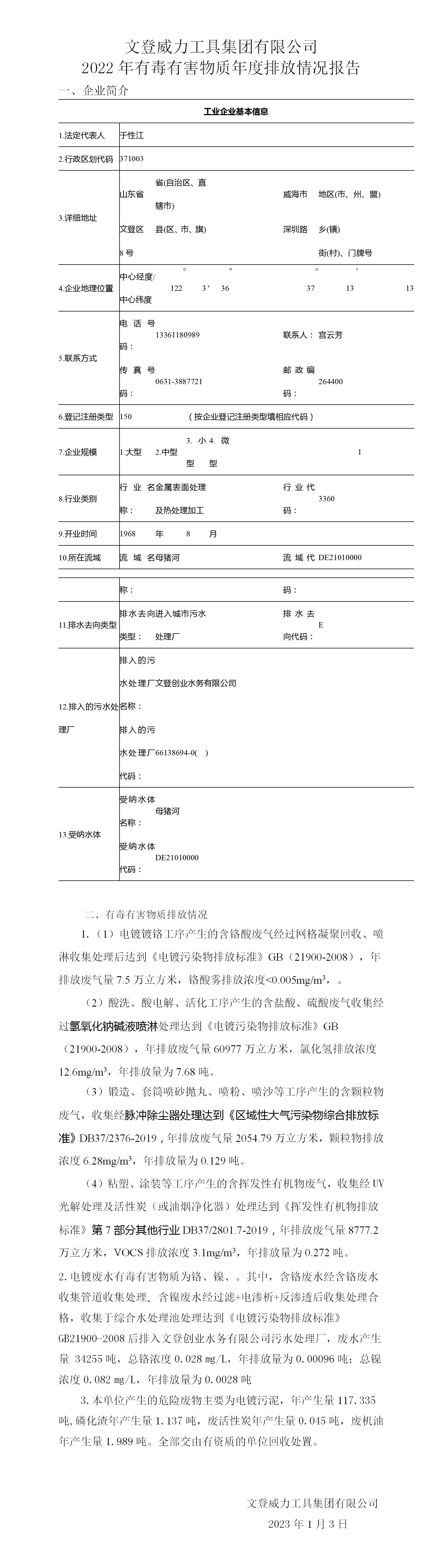 BBIN·宝盈集团[中国]有限公司
有限公司2022年有毒有害物质年度排放情况报